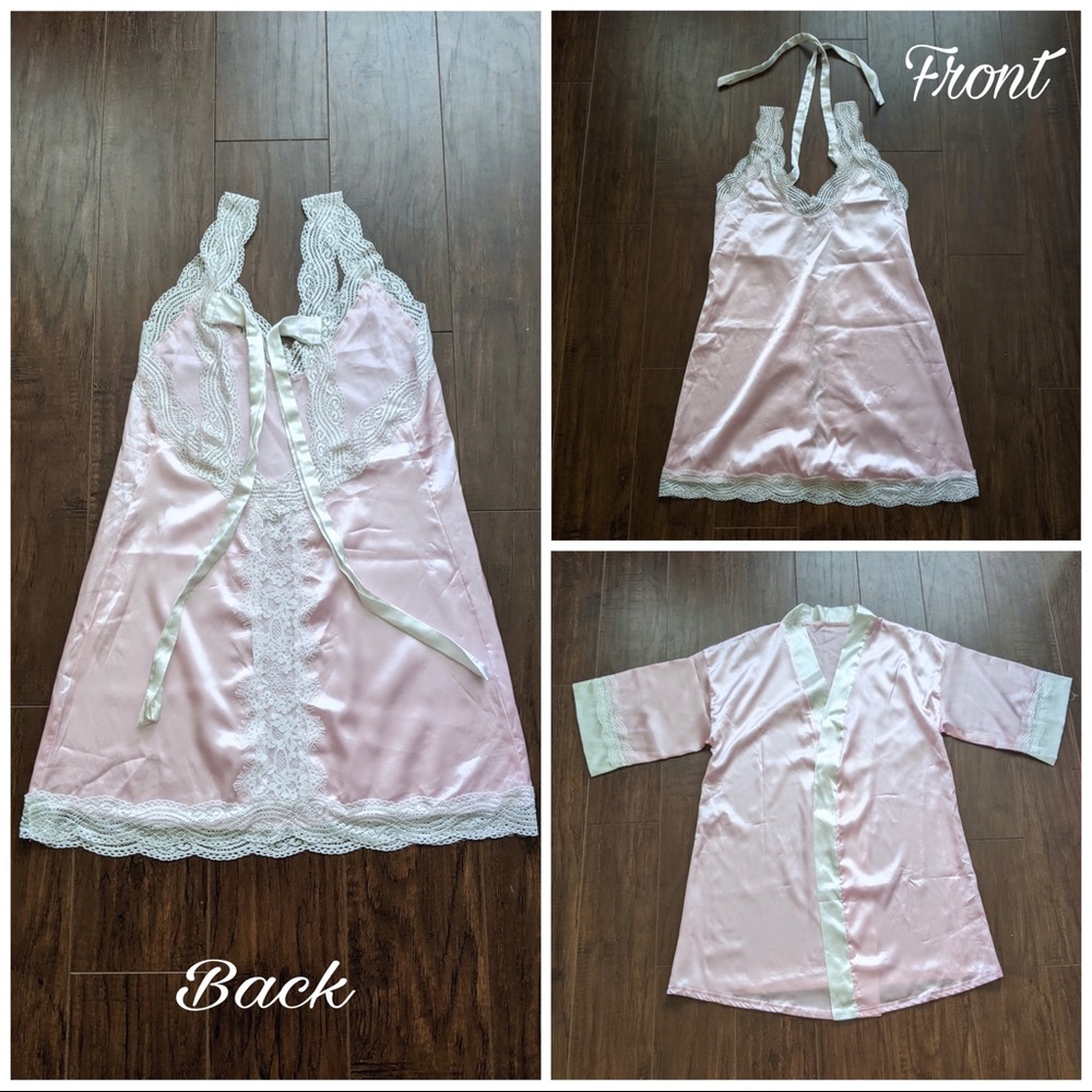 NWOT Pink satin robe & lace nightdress sleepwear